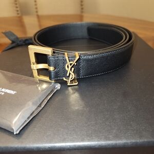 Saint Laurent Cassandre Black Leather Belt sz 95